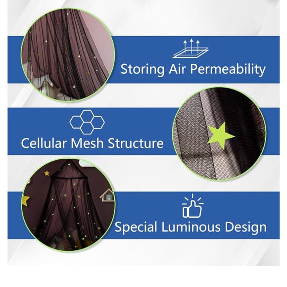 Daksha Glowing Stars Bed Canopy, (Bottom Edge Loose) New - Picture 3 of 10